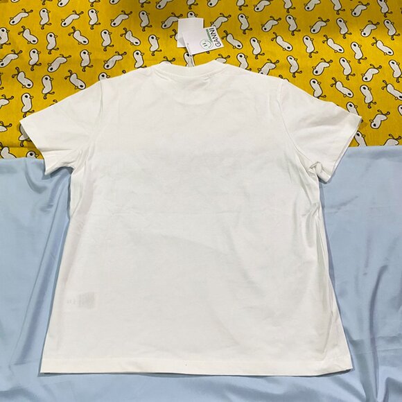 Ganni White Short-Sleeved T-Shirt With Kitten Pattern - Picture 5 of 5